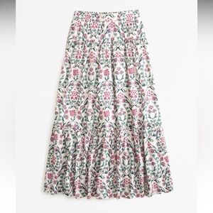 Abercrombie poplin tiered midi maxi skirt cream floral pattern xl petite